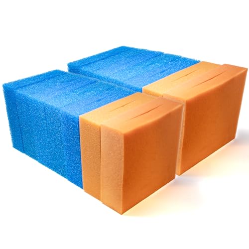VIALIA 14x Filterschwamm Teichfilter geschlitzt kompatibel mit Oase BioTec 30, 25 x 25 x 8 cm, 10x Blau grob 4X Rot fein, Teichfilter Ersatzteile