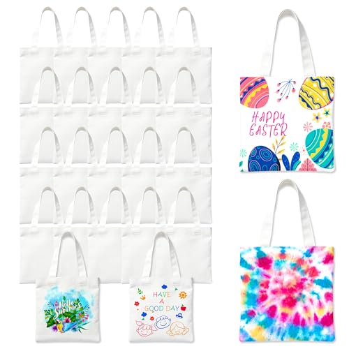 Joyclub 24 Pack 8 x 8.75 inch Sublimation Blanks Bulk Mini Tote Bags Wholesale Reusable Grocery Small Canvas Bags for Heat Transfer Tie Dye Easter Halloween Christmas Party DIY Gifts (White)