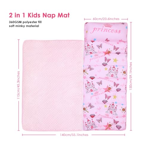 kids nap mat portable slumber bags with removable pillow and blanket for girls boys lightweight extra large sleeping bag for preschool camping daycare