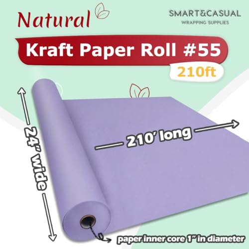 Image of SMART&CASUAL 24 inch x 2,520 inch (210') Light Purple Kraft Craft Paper Roll for Gift Wrapping Bulletin Board Bouquet Flower Art Packing Parcel Table Covering 80GSM 55LB (Light Purple, 24 inch x 210')