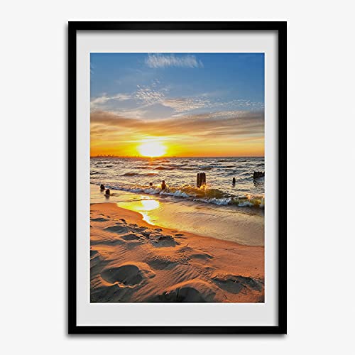 Affiche Coucher de Soleil Tableau Décoratif Cadre Bois 50x70 cm
