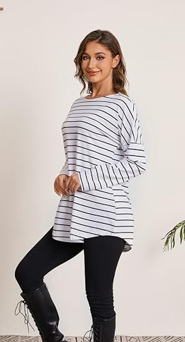 Sunfaynis Women's Black and White Striped T Shirt Long Sleeve Tunic Tops for Leggings3