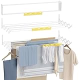 Newlux - Tendedero Extensible Pared Wall V100 (100x60x19cm) con Capacidad 10.5M/12KG y 8 Barras. Tendedero Pared Plegable 11 cm con Accesorio 27 Prendas Pequeñas. Interior/Exterior, Blanco