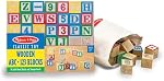 Melissa & Doug Deluxe Wooden ABC/123, 50-Piece Set of Classic Letter & Number Wooden Blocks (1” x 1”) with Storage Pouch, Sorting & Stacking Toys for Kids Ages 2+