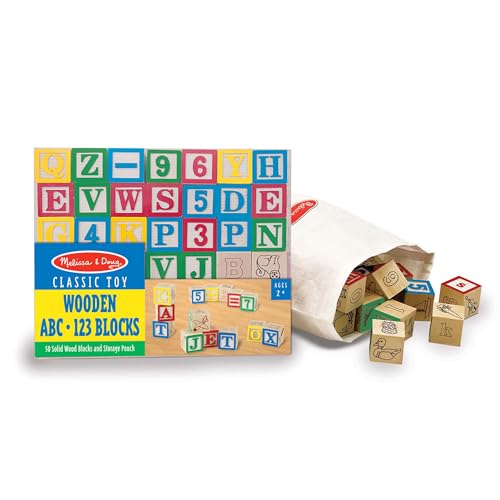 Melissa & Doug Deluxe Wooden ABC/123 1-Inch Blocks Set with Storage Pouch (50 pcs)