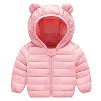 Kids Puffer Jacket Winter Hooded Coat Padded Jacket Lightweight Outerwear Boys Girls Outfits Pink 3-4 Years