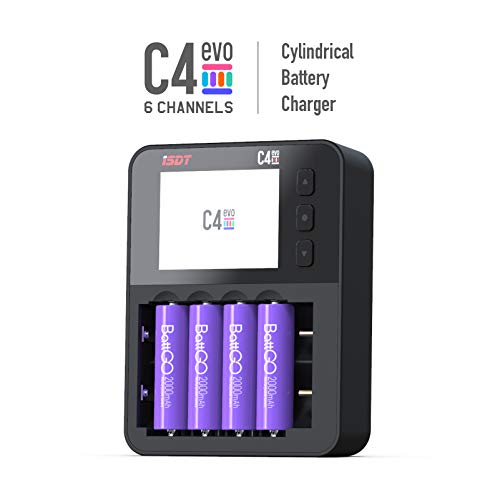 Isdt C4 Evo Smart Battery Charger With Type-C Qc3.0 Output For Aa Aaa Li-Ion Battery With Ips Display Screen And Fire Preventionn Material (Black) #TOP1