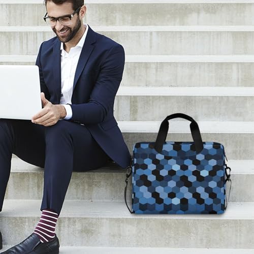 Bolso para laptop con asa y correa azul hexagonal miniatura 3