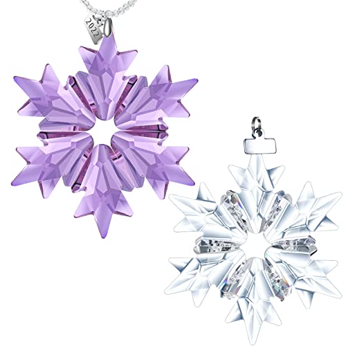 2 Sets Christmas Ornaments White Clear Snowflake Crystal Ornaments Star Christmas Tree Hanging Pendant With Beads Chain Ribbon And Gift Box For Xmas Party Gift (Clear, Purple) #TOP22