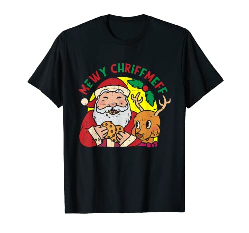 Santa Comiendo Galleta Reno Navidad Pijama Divertido X-Mas Camiseta