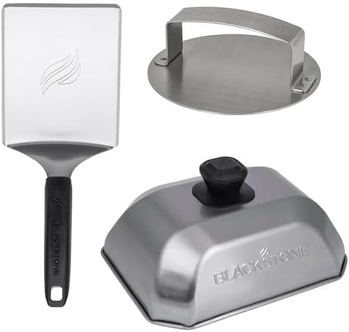 Blackstone 5462 Hamburger Kit, 3 Piece, Stainless Steel | Metal Flipper Spatula Turner, Basting Cover, Hamburger Press Patty, Stainless Steel, Griddle Accessories for Grilling
