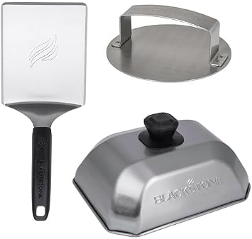 Blackstone 5462 Hamburger Kit, 3 Piece, Stainless Steel | Metal Flipper Spatula Turner, Basting Cover, Hamburger Press Patty, Stainless Steel, Griddle Accessories for Grilling
