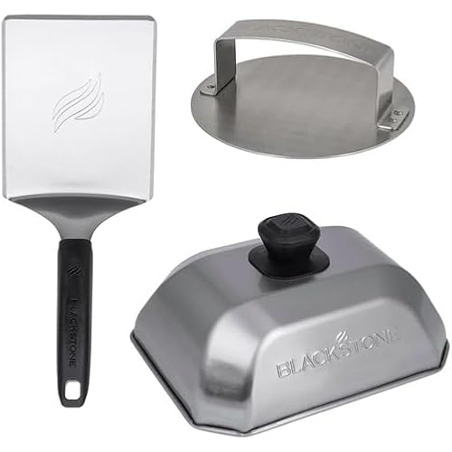 Blackstone 5462 Hamburger Kit, 3 Piece, Stainless Steel | Metal Flipper Spatula Turner, Basting Cover, Hamburger Press Patty, Stainless Steel, Griddle Accessories for Grilling