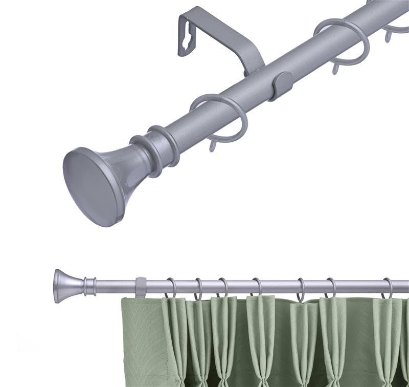 19 mm Extendable Metal Curtain Pole Rods - Satin (Bell Finials, 210-360 cm)