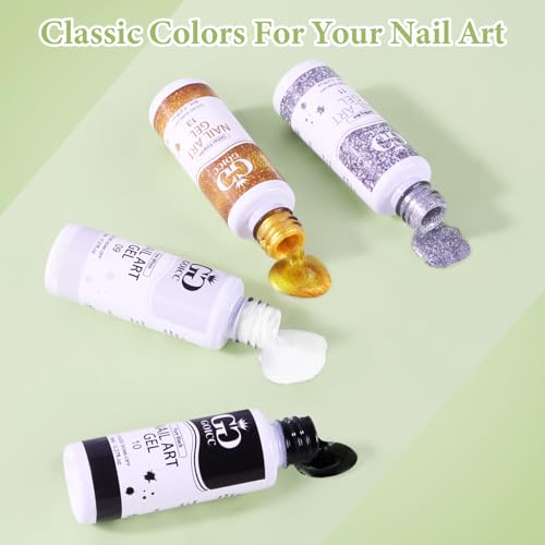 Gel Liner Nail Polish Pen 12 Farben Nagellack, Nageldesign, Farbgel für Gelnägel Eingebauter Dünner Nail Art Pinsel UV Gel Starterset Malerei Gelpolitur Set For Drawing Lines (4 PCS)