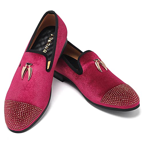 Men's Velvet Loafers, Mens Fashion Dress Shoes with Rhinestone for Wedding Party Penny Slip-On Glitter Tuxedo Shoes
