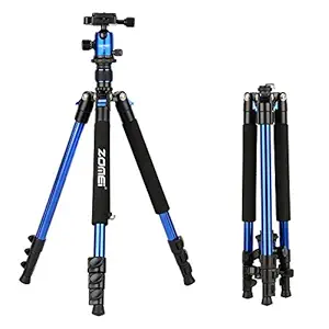 62.5'' Camera Tripod,Zomei Q555 Lightweight Aluminum Portable Travel Tripod Stand with 360 Degree Ball Head for Vlog Nikon Canon Sony All DSLR and Digital Camera(Blue)