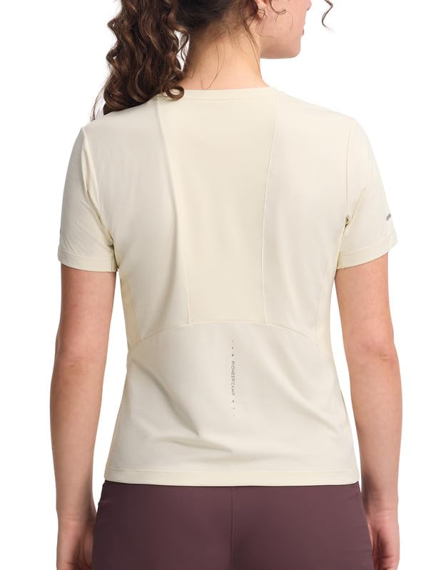 Pioneer Camp Damenshirt mit Belüftungs-Mesh Slim Fit Sport T-Shirt Atmungsaktiv & Schnelltrocknend Für Fitness Radfahren & Alltag Reflektierend und Hautfreundlich(Light Khaki;2XL)