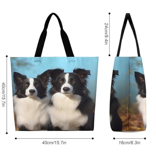 Women's Multi-Functional Shopping Bag,Border Collie Printing Messenger Bag Shoulder Bag for Travel, Work, Shopping & Parties with Inner Pocket, Grocery Bag Lightweight & Water-Resistant2