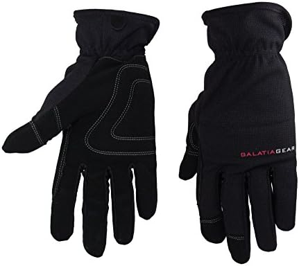 Galatia Gear Work Gloves- Nubuck Leather Palm with Reinforced Vibration Pads, Flexible Spandex Backing with Elastic Wrist Cuff- Black/Gray- [Large]