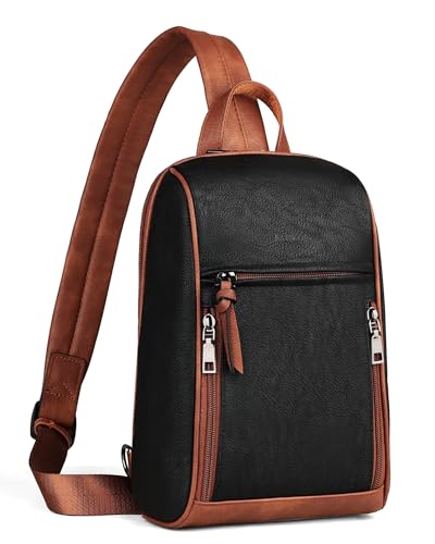 FADEON Bolsa de tiracolo grande para mulheres Bolsa de tiracolo com alça, mochila de tiracolo de couro de grife, bolsa de peito de viagem da moda (Marrón Preto)