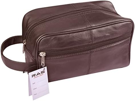 RAS WALLETS Mens Womens Genuine Leather Hanging Travel Overnight Wash Gym Toiletry Shaving Cosmatic Case Bag 3540 (Brown)