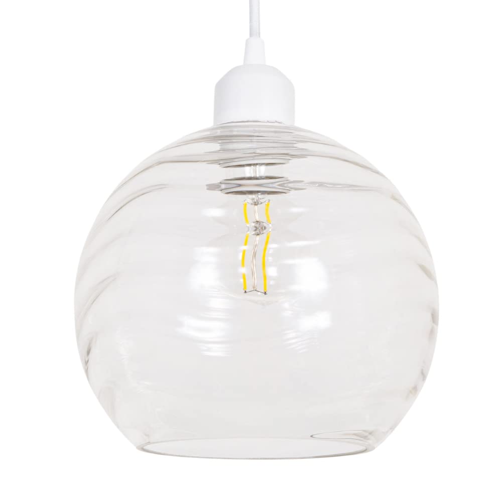 Happy Homewares Designer Clear Circular Ribbed Glass Non Electric Ceiling Pendant Shade