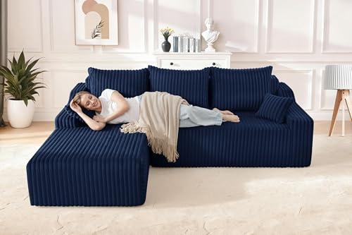 Image of HABUTWAY 94'' Cloud Sectional Couch, Boneless Sofa with Deep Seat, Modular Comfy L-Shape Couch with Chaise for Living Room Bedroom, No Assembly Required(Blue,Left Facing Chaise)