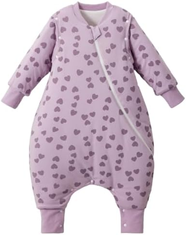 Duomiaomiao Baby Schlafsack mit Füßen 3.5 Tog, winterschlafsack 100% Baumwolle Baby, Mädchen mit Schlafsack, Cartoon-Laub für Jungen 3-4 Jahre(lila Herz)