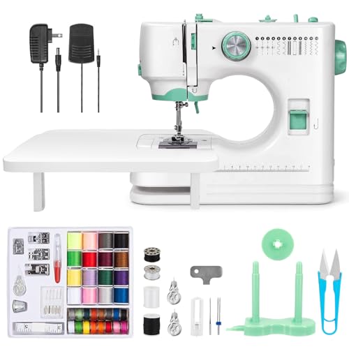 Machine à Coudre Électrique avec Table d'Appoint – Portable, 12 Points, 2 Vitesses, Lumière LED, Pédale & Kit d'Accessoires – Idéale pour Débutants, Enfants, DIY & Maison