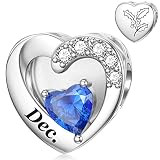 SEVENWELL Tourmaline Birth Stone Charm with Holly December Flower Engraved Bracelet Beads Charms, Bi