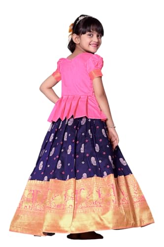 Image of Wommaniya Impex New south Indian traditional pattu pavadai Jecquard Lehenga choli for girls dress