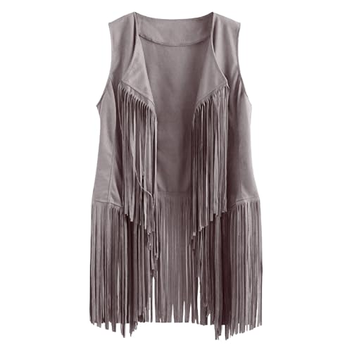 Chaleco de gamuza con flecos suaves y corte bohemio vintage marca HUIFUAO