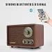 LoopTone AM FM Classic Retro Radio with Bluetooth Speaker,Vintage Wood Table Radio with Treble Bass Control for Kitchen Living Room with Rotary Knob Brown