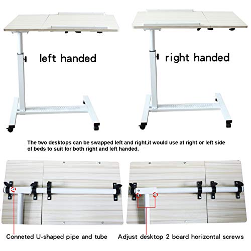 Tilting Overbed Table With Wheels Rolling Laptop Table Overbed Desk Rolling Laptop Stand Over Bed Desk Rolling Laptop Desk With Wheels (Whitemaple) #TOP5