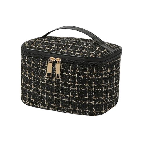 [LUPIS]コスメポーチ メイクポーチ バニティポーチ 化粧ポーチ ツイード 大容量 たっぷり収納/ブラックのサムネイル