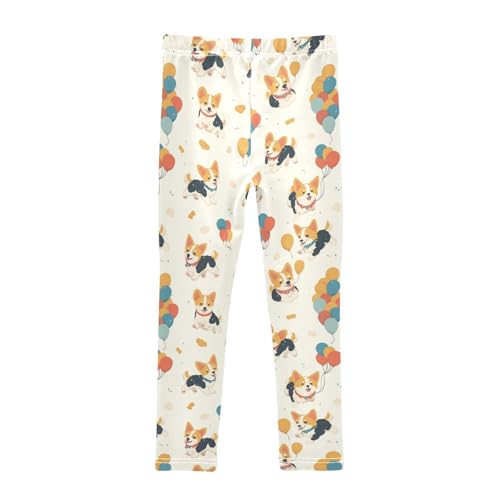 Corgi Puppies Girls' Leggings Toddler Doodles Colorful Balloon Kids Yoga Pants Dance Active Tights 4T2