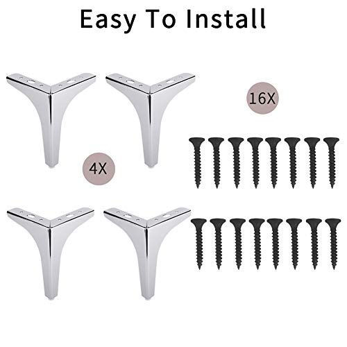 Furniture Legs - 7" Metal Sofa Legs, Replacement Straight Heavy Duty Chrome Furniture Feet For Sofa, Couch, Ottoman, Coffee Table, 4 Pack #TOP4