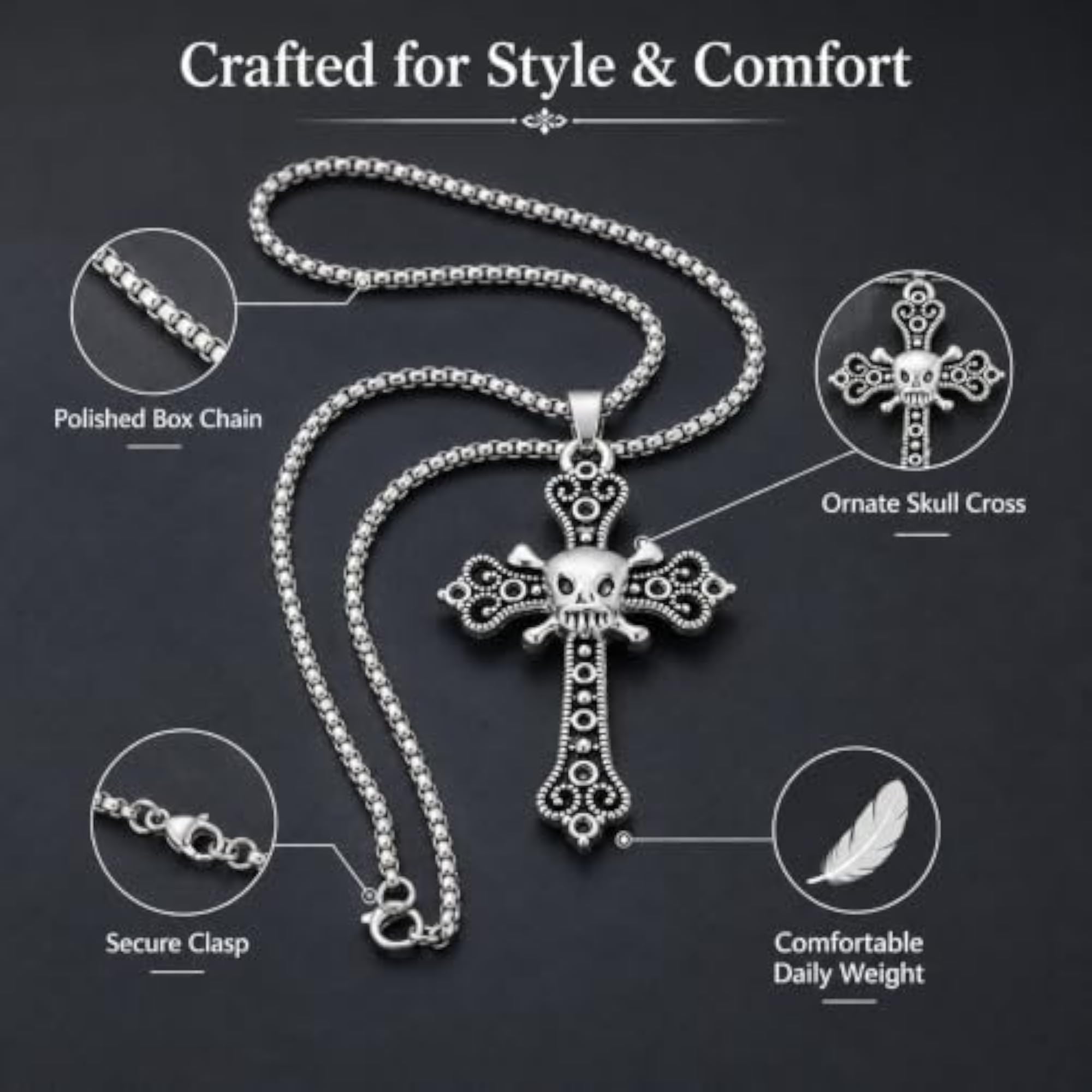 Men's Vintage Skull Cross Pendant Necklace