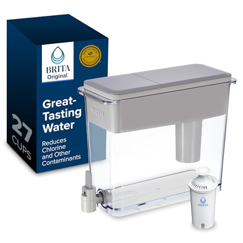 Brita XL Water Filter Dispenser for Tap and Drinking Water with 1 Replacement Filter, 27 Cup Capacity, Christmas Gift for Men and Women, BPA Free, Grey