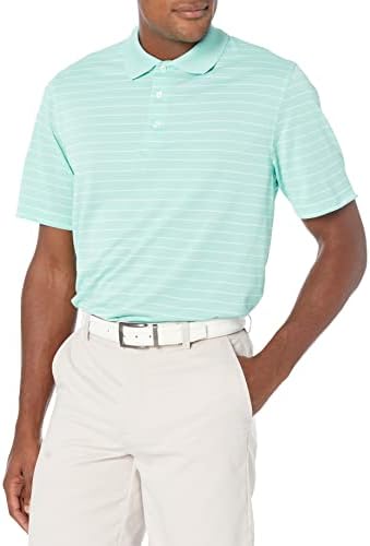 Amazon Essentials Men's Regular-Fit Quick-Dry Golf Polo Shirt (Available in Big & Tall), Aqua Blue, Stripe, Large
