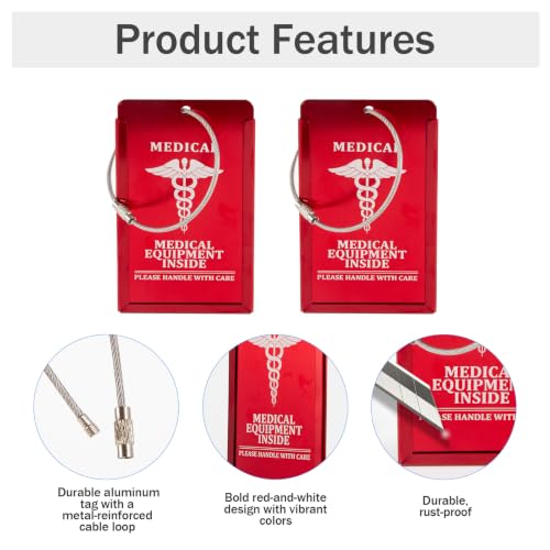 2 Pack Medical Equipment Luggage Tag with Steel Cable for CPAP/BIPAP, Medical Luggage Bag Tag with Detachable Info Card, Medical ID Alert Tag, Medical Device Luggage Tag for CPAP Travel Bag - Image 3
