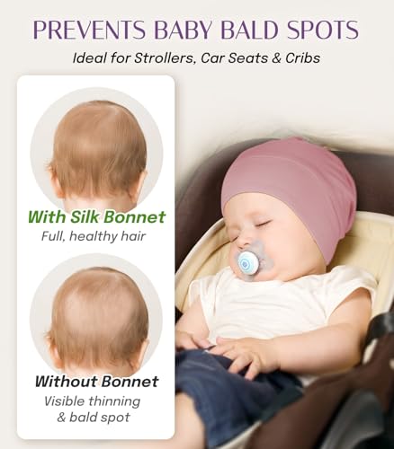 OLESILK Silk Baby Bonnet for 0-6 Months - 100% Mulberry Silk Toddler Hair Bonnet, Adjustable Night Cap for Sleeping Pink - Thumbnail 7