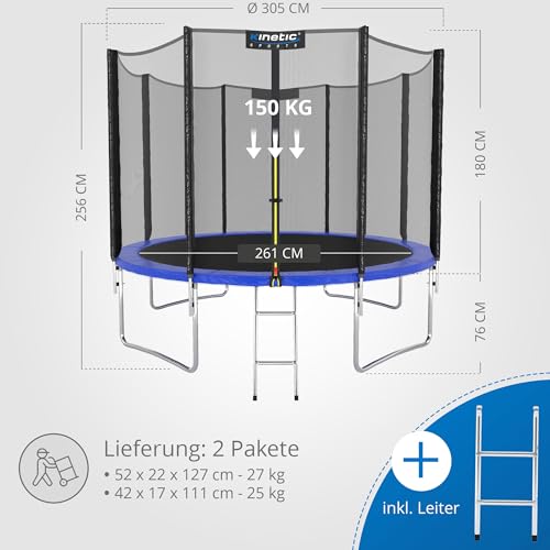 Foto von KINETIC SPORTS Trampolin Outdoor Salto Ø 183/244/305/366/400/430/490 cm - Kindertrampolin Gartentrampolin Set mit Leiter, Netz, Randpolster, USA Sprungtuch, bis zu 160kg
