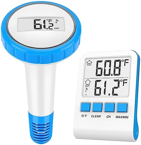 Digital Pool Thermometer Floating Easy Read, Wireless Pool Thermometer, Pond Thermometer for Outdoor Koi Pond, IPX7 Waterproof Floating Thermometer for Hot Tub, Spa Swimming Pool, Indoor + Outdoor Set