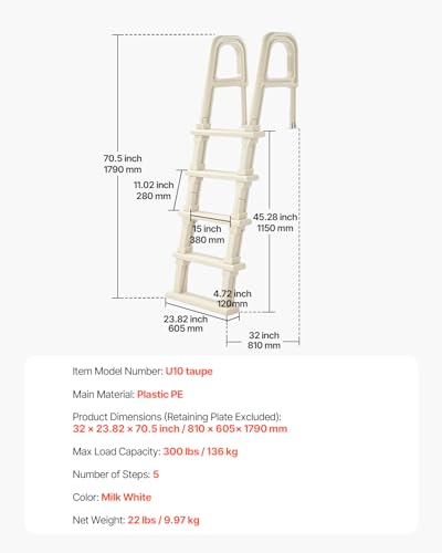 Escalera para piscina VEVOR 5 peldaños con barandales miniatura 7