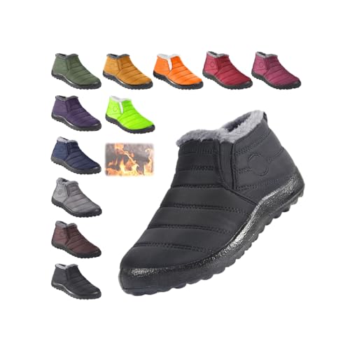 Women Snow Ankle Boots Waterproof Snow Boot Fur Lined Warm Non-Slip Winter Shoes Slip-On Lightweight Unisex Boots (Black, Adult, Women, 10.5, Numeric, US Footwear Size System, Medium)