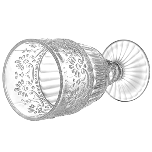 Avla 6 Pack Glass Goblet, 12 Oz Vintage Wine Glassware, Romantic Wedding Glass Set, Drinking Stemware Beverage Cups For Party, Bar, Champagne, Juice, Beer, Cocktail, Embossed Design #TOP5