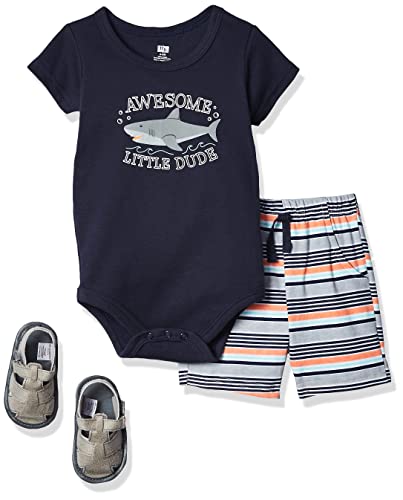 Image of Hudson Baby Unisex Baby Cotton Bodysuit, Shorts and Shoe Set