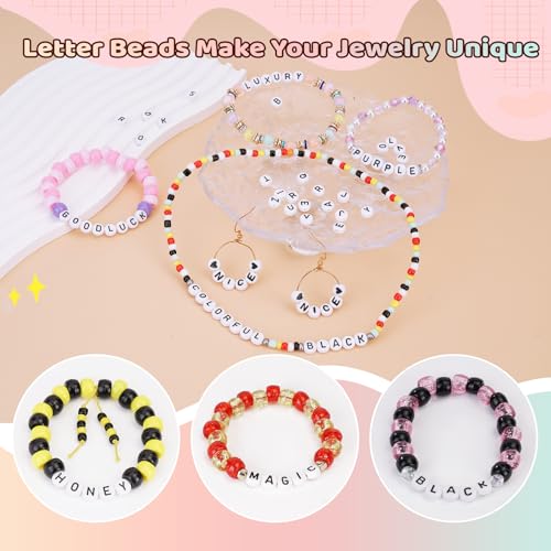 Image of FZIIVQU 1400 Pcs Letter Beads Kit, 28 Styles White Acrylic Alphabet Beads Letter Beads for Jewelry Making wiht Number Beads Heart Beads Friendship Bracelet Kit